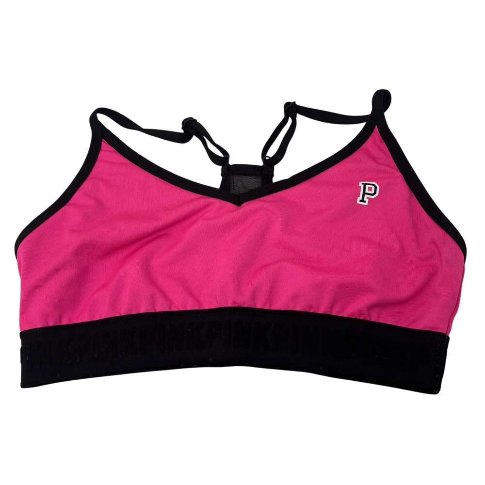 Pink Victorias Secret Ultimate Sports Bra Hot Pink Black Logo Medium